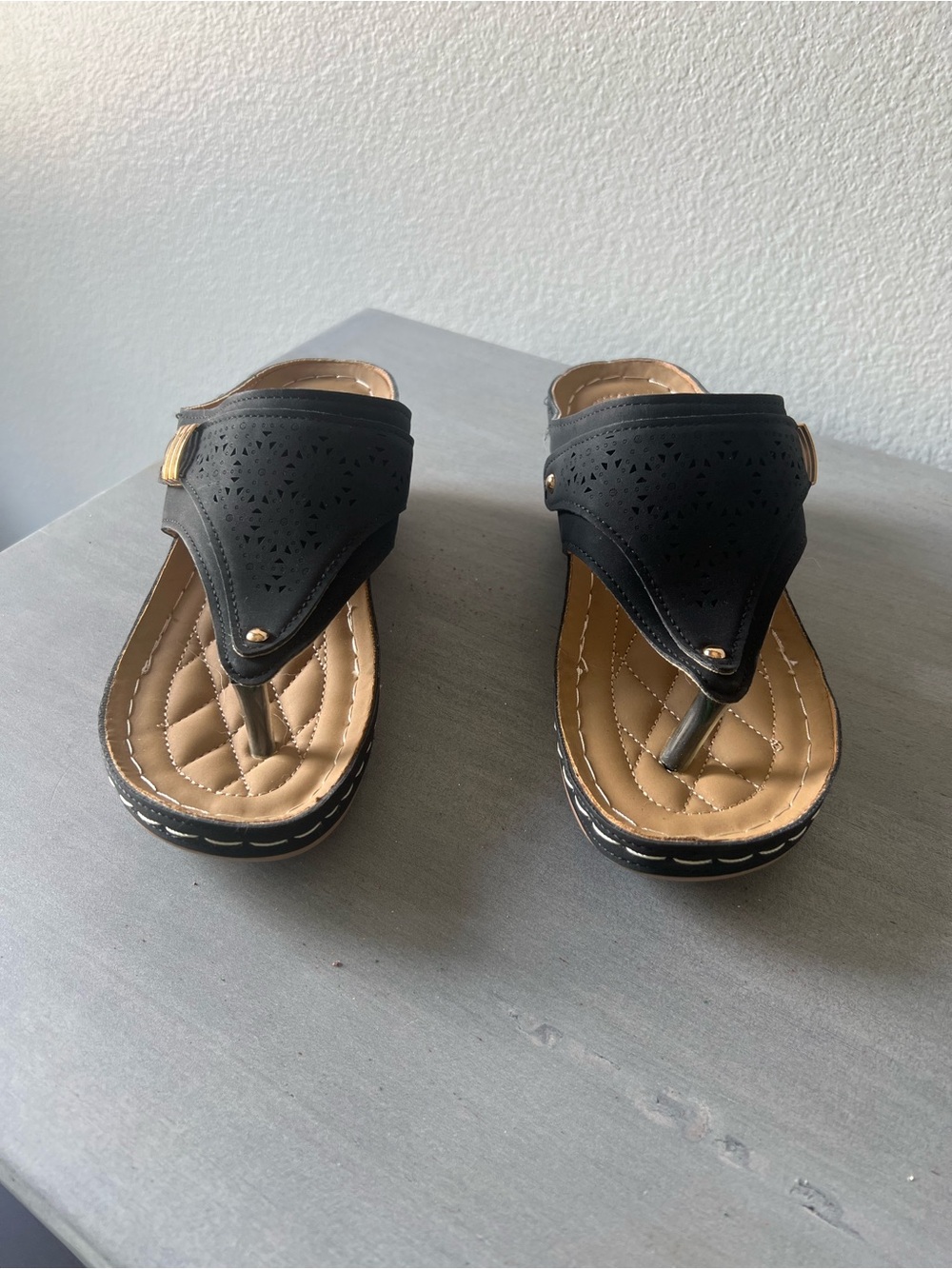 Black wedge sandals